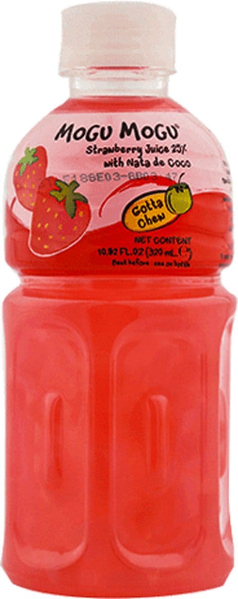 Mogu Mogu - Fruitdrank Aardbei - Sap met Nata de Coco stukjes, Heerlijk verfrissend 6-pack van 320 ml