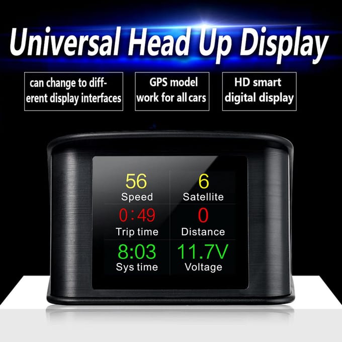 Smart HUD-display, 2,2-inch universeel GPS-head-updisplay met weergave van snelheid, hoogte, spanning, zwart
