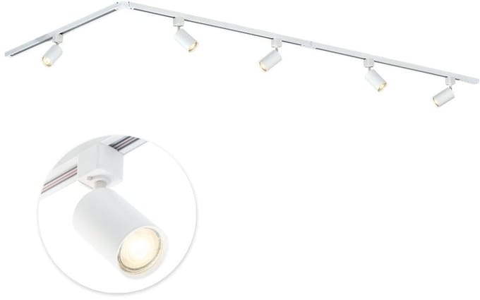 Qub Focus Railverlichting – Wit – 300 cm – L-vorm – 5× GU10 Spots – Dimbaar - Complete Set