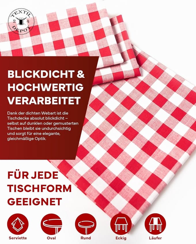 Landelijk Tafelkleed 30 x 180 cm Rood-Wit Geruit Katoen