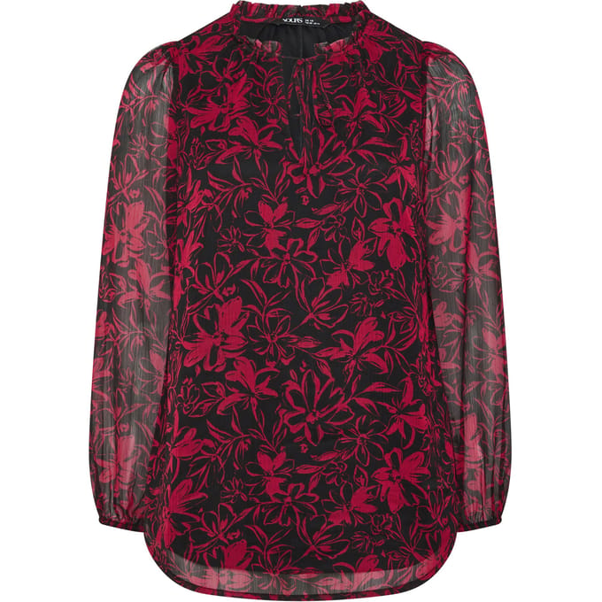 Yours Curve Rode Blouse Met Ruches En Bloemenprint Size 42