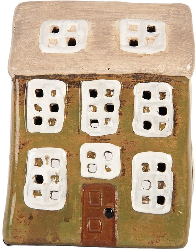 Clayre & Eef Waxinelichthouder Huis 10x7x14 cm Groen Keramiek