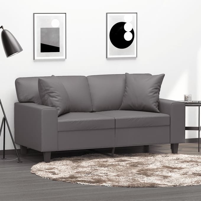 vidaXL - Tweezitsbank - met - sierkussens - 120 - cm - kunstleer - grijs