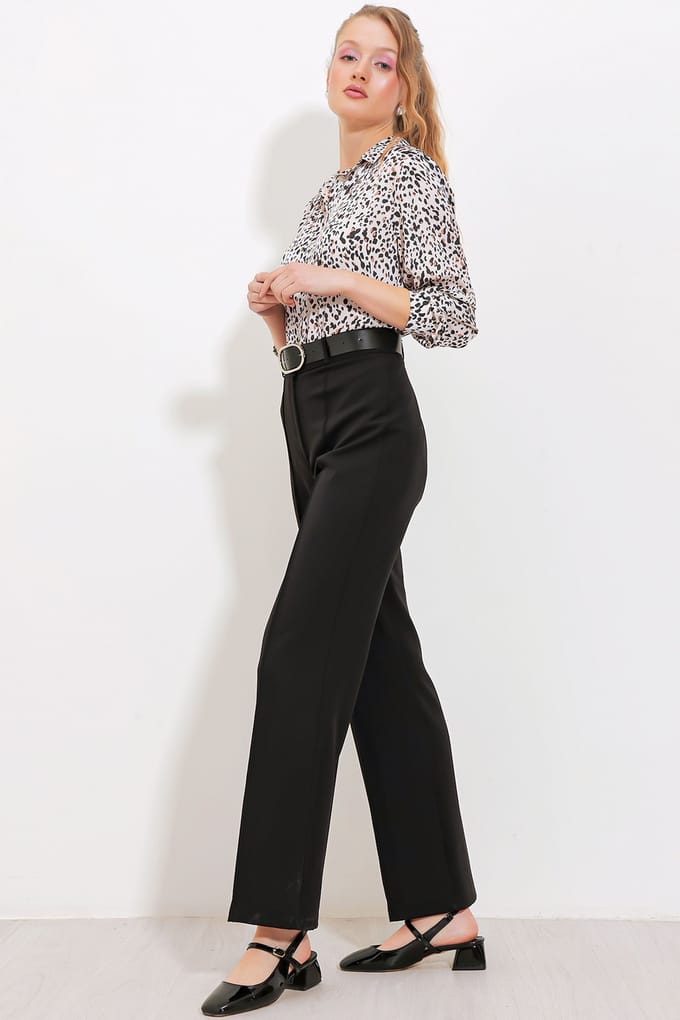 Hoge Taille Rechte Pijpen Crêpe Broek