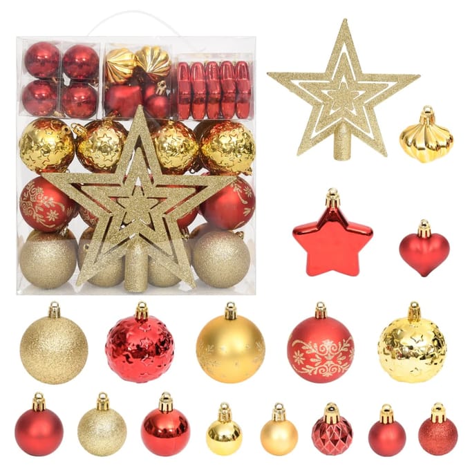 vidaXL - 70-delige - Kerstballenset - goud - en - rood