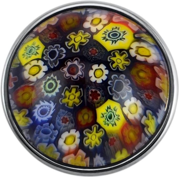 Quiges - Dames Click Button Drukknoop 18mm Multi Bloemen Glas - EBCM171