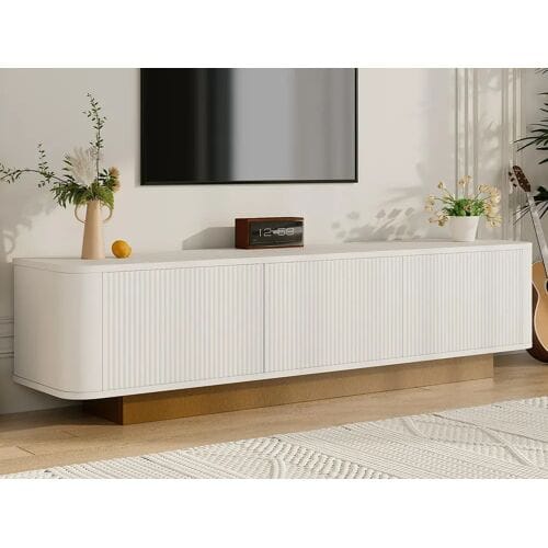 ModernLuxe Moderne TV-meubel 170x40x47 cm - rond ontwerp - 3 deuren - verstelbare planken - wit