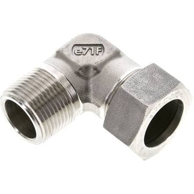 1'' NPT Buitendraad x 28L RVS Elbow 90deg Snijring 160 Bar DIN 2353 - FL2E-MC-ST-100N-28-L