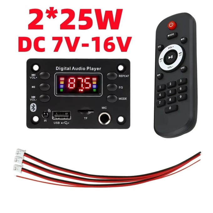 DC 5V-12V Bluetooth 5.0 MP3 WMA WAV APE Decoder Board Auto handsfree audiomodules Microfoon USB TF FM-radio MP3-muziekspeler Luidspreker DC 7V-16V 50W black