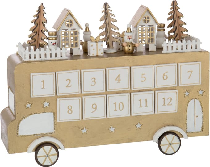 J-Line decoratie Bus Adventskalender - multiplex - goud/wit