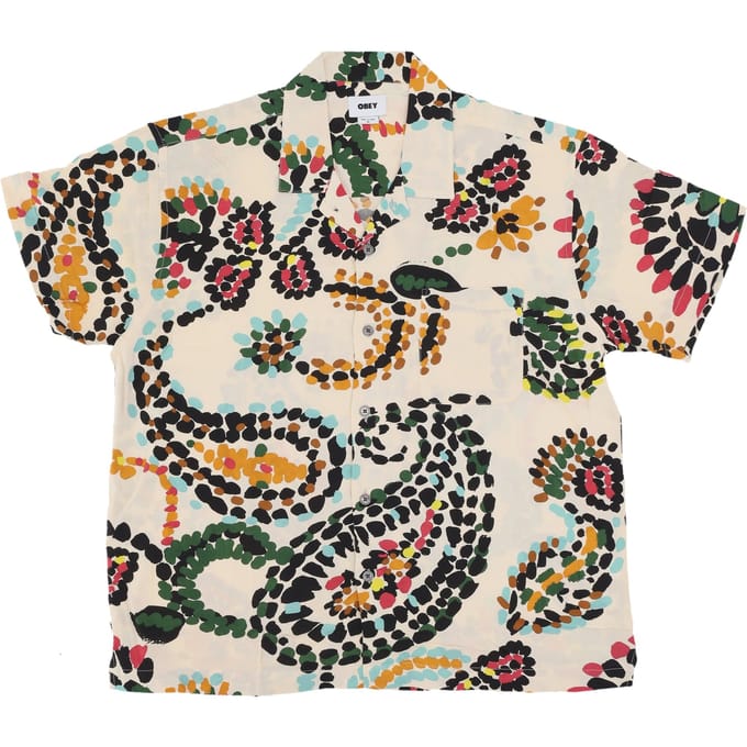 Heren overhemd met korte mouwen Paisley Dots geweven overhemd White Smoke Multi