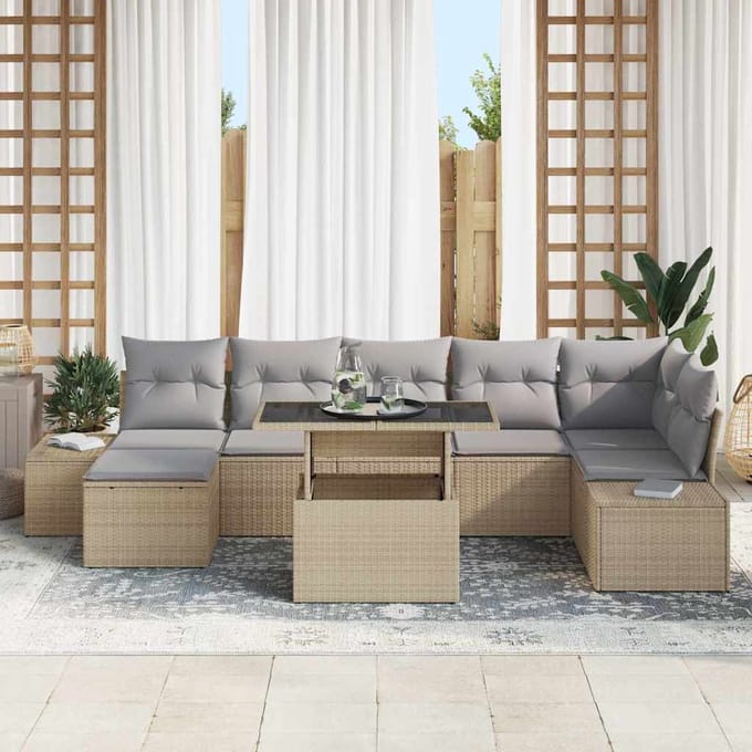 vidaXL - Tuinbank - Set - 8 - st - Beige - en - Lichtgrijs - poly - rattan
