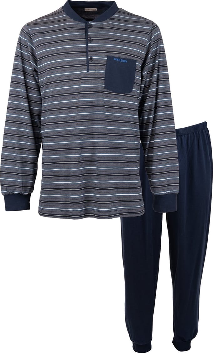 Gentlemen heren pyjama - maat L - Streep marine/wit - knoop