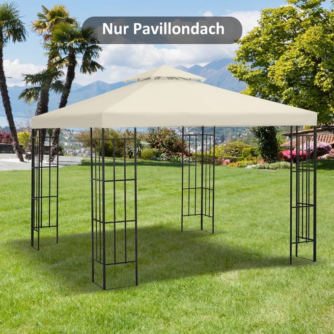 Paviljoen Vervangend Dak - Tuinpaviljoen Overkapping - 3x3 m - Dubbel Dak met Afwatering - Polyester - Crèmekleurig