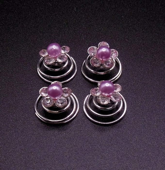 Curlies lila parel met 5 blad strass