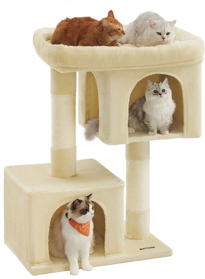 Feandrea - Krabpaal - Kattenboom - Grote Platform - 2 Kattenhuisjes - Sisalstammen