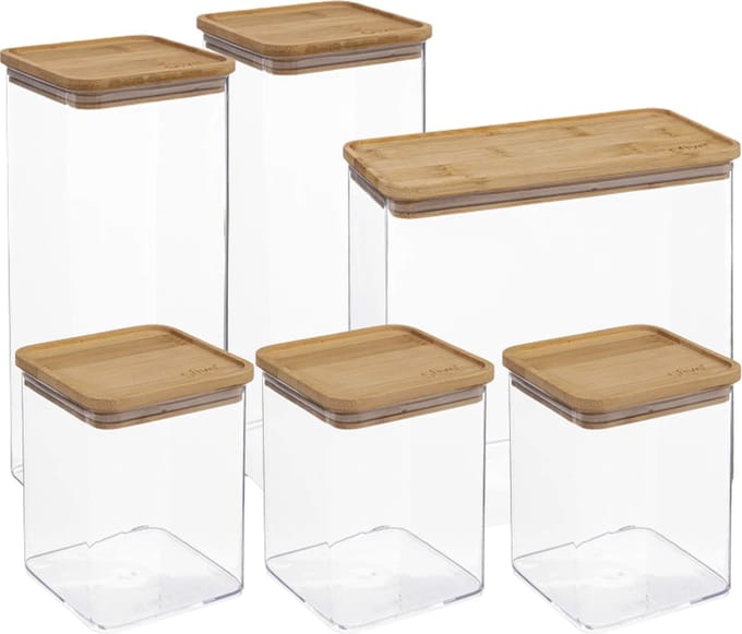 5Five - Voedsel/keuken voorraadpotten set 6x stuks - kunststof/bamboe