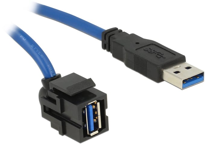 USB-A haaks (110° boven) Keystone module - USB-A (m) | USB3.0 5 Gbps | zwart | 1,5 meter