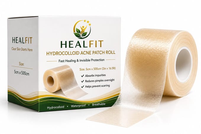 Healfit - Hydrocolloid Acne Patch Roll - Pimple Patch op Rol - Waterproof - Transparant & Op Maat Knipbaar - 5cm x 5m