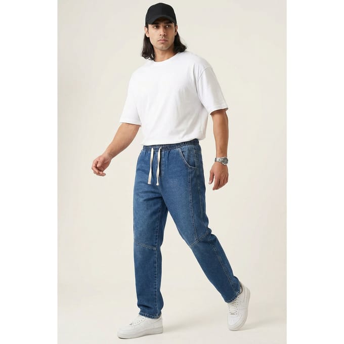 Baggy Denim Broek met Koord Taille