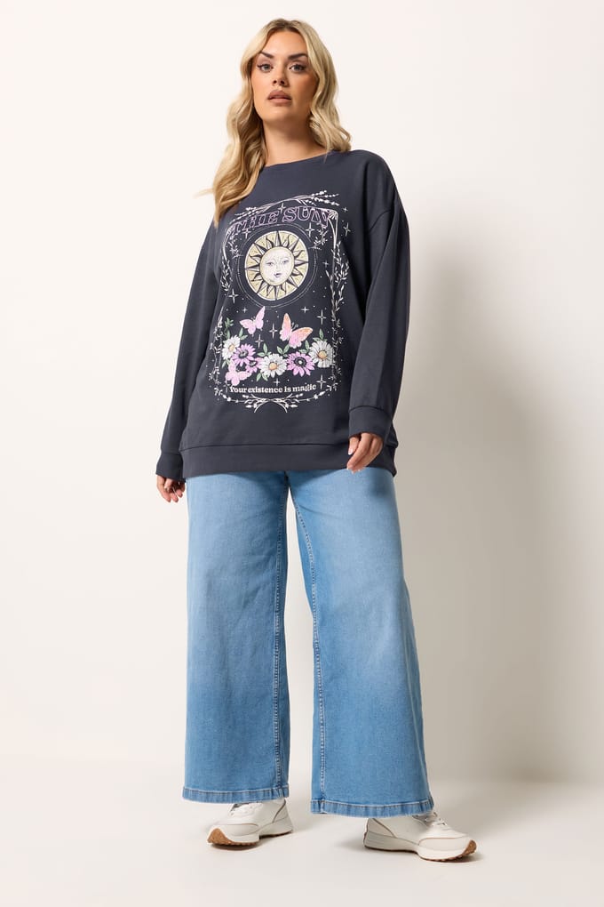 Yours Grey Celestial Graphic Print Sweatshirt Size 46