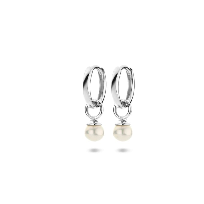 Zilveren gerhodineerde klapoorringen parel 18 mm - 1340988