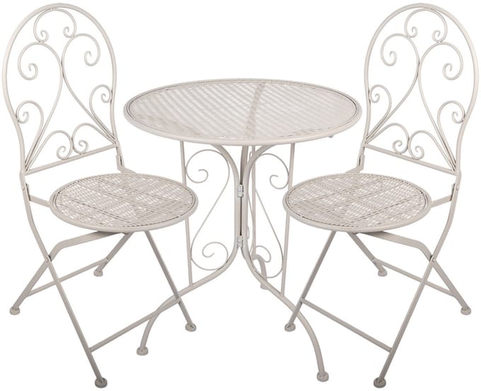 Clayre & Eef Bistroset Bistrotafel Bistrostoel 3-delig Ø 60x70 / 39x39x94 cm Wit Metaal