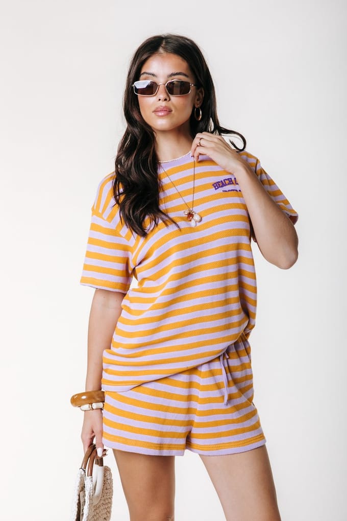 Colourful Rebel Beach Crew Striped Loosefit Tee- S