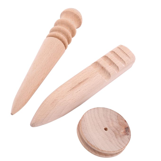 3 Types Brunissoir de Bord en Bois et Cuir Outil de Polissage et de Meulage(Ensemble 3 en 1) beige
