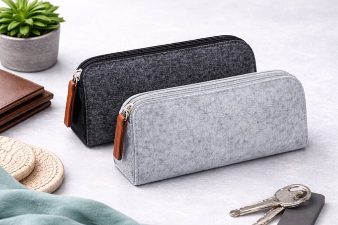 FSW-Products Vilten Etui – Licht & Donker Grijs – Met Rits – Opberg Etui