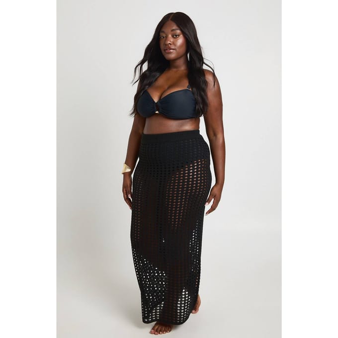 boohoo Dames Plus Gehaakte Gebreide Maxi Rok | Zwart | Maat: 44