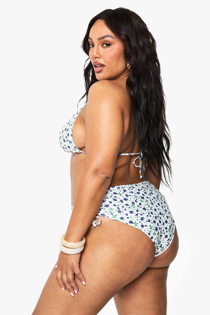 boohoo Dames Plus Ditsy Floral Kralenversierde Driehoek Bikini Top | Violet | Maat: 56