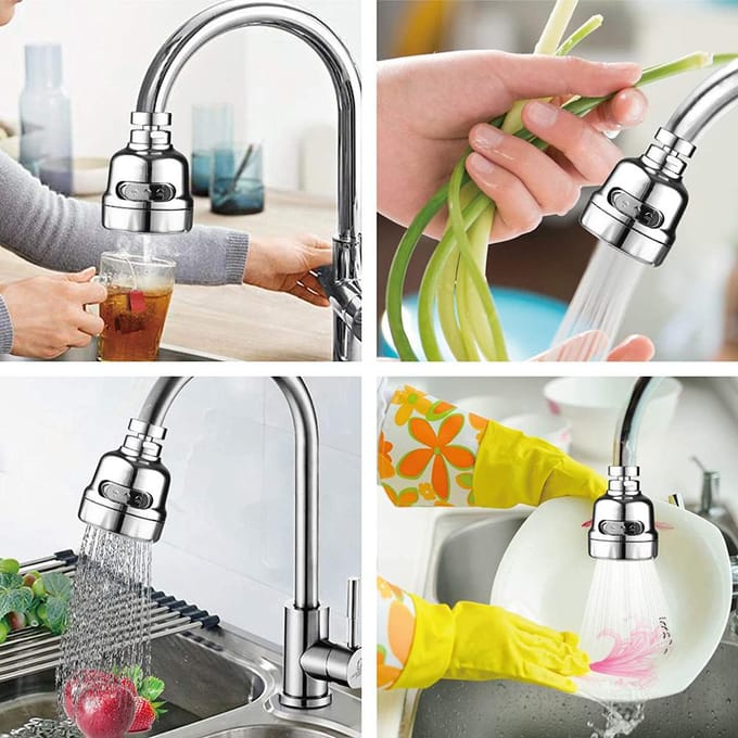 Keukenkraanbeluchter Verstelbare 3-standensproeier Filter Diffuser Waterbesparende sproeikop Badkraanconnector zilver
