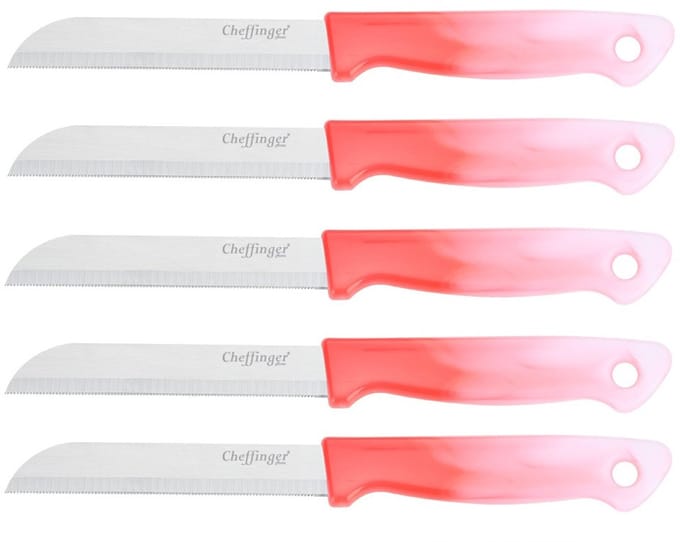 Cheffinger Schilmessenset – RVS Glad – 18 cm – Rood – 5 Stuks - Schilmesje