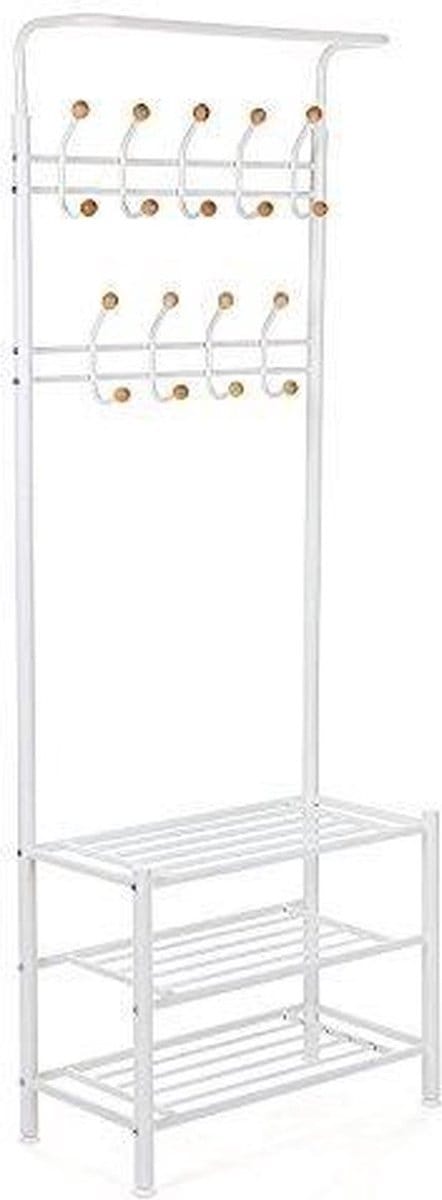 Hoppa! Multifunctionele kledingkapstok – Crème wit -Metaal – 35,2 x 68,8 x 187 cm (BxDxH)