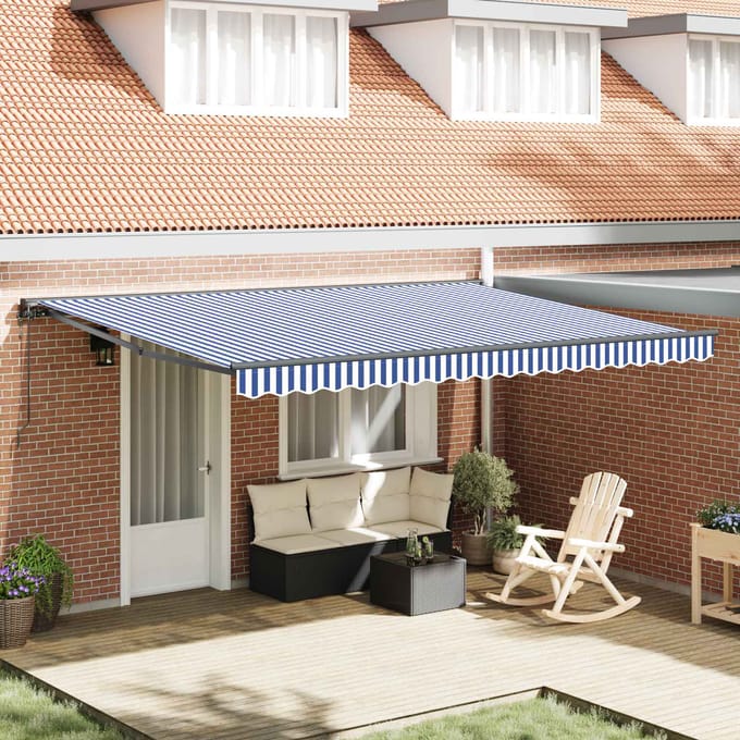 vidaXL Zijde Frame Blauw en Wit 450 × 300 cm Polyester met PU-coating