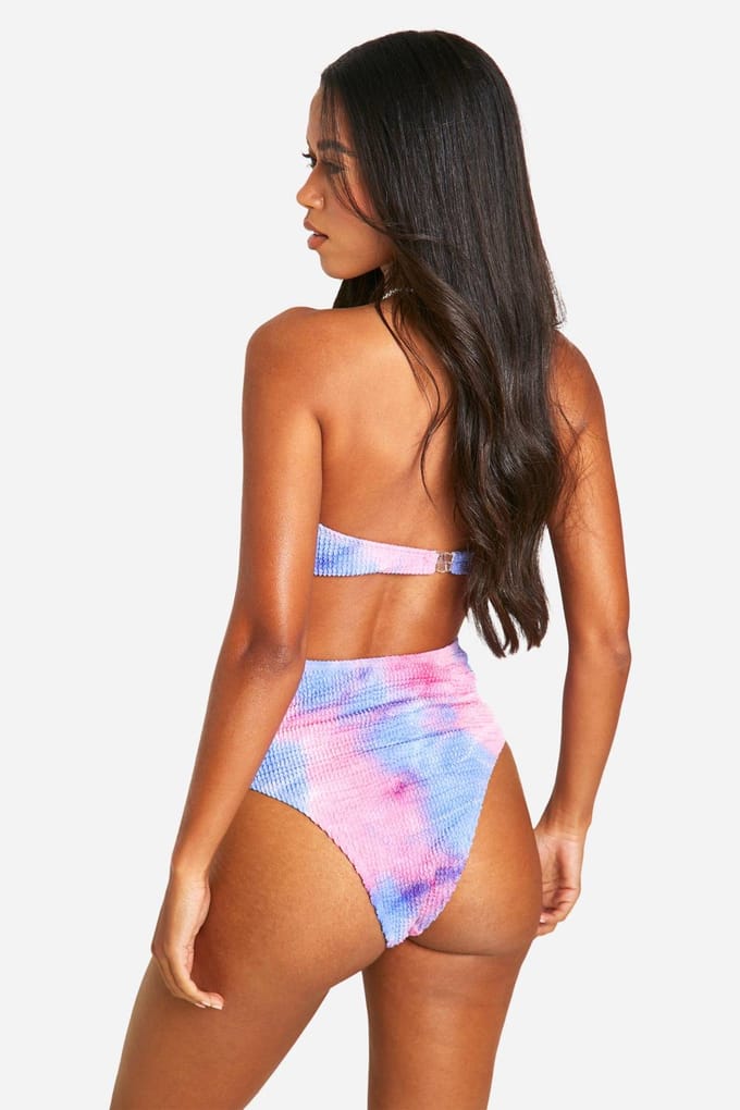 boohoo Dames Tie Dye Gerimpelde Bandeau Bikini Top | Roze | Maat: 34