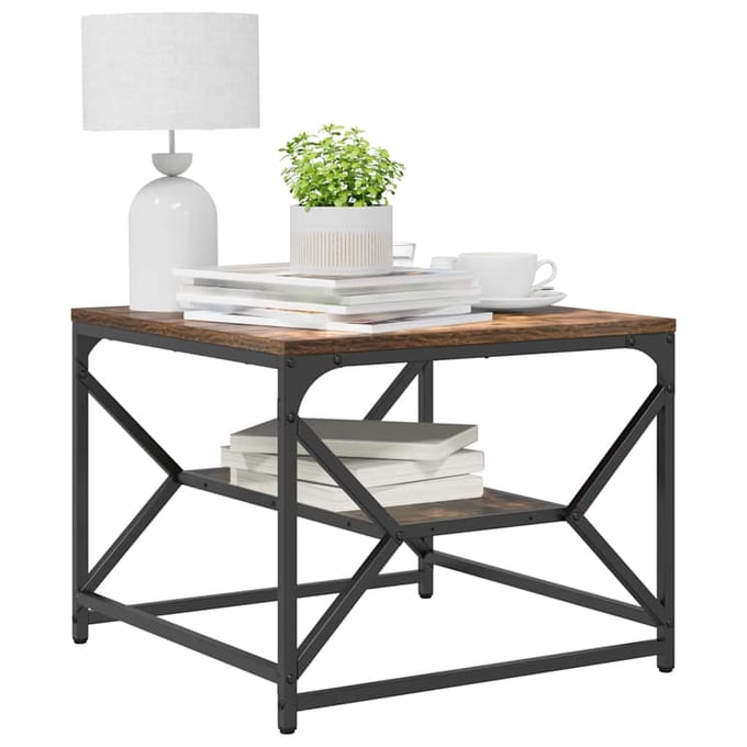 vidaXL - Salontafel - Rook - Eiken - 51 - x - 50 - x - 40 - cm - Engineered - hout - en - staal