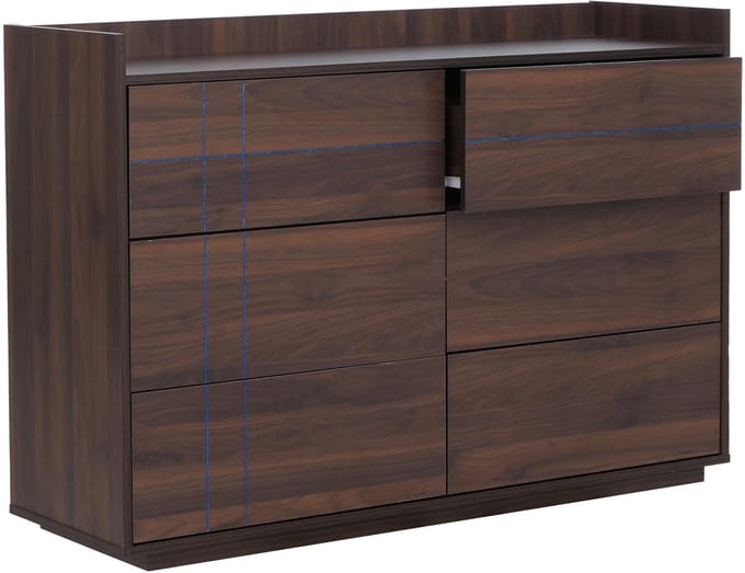 Commode MCW-P44, dressoir, 6 laden met push-to-open-functie, MDF 83x120x40 cm ~ walnootlook