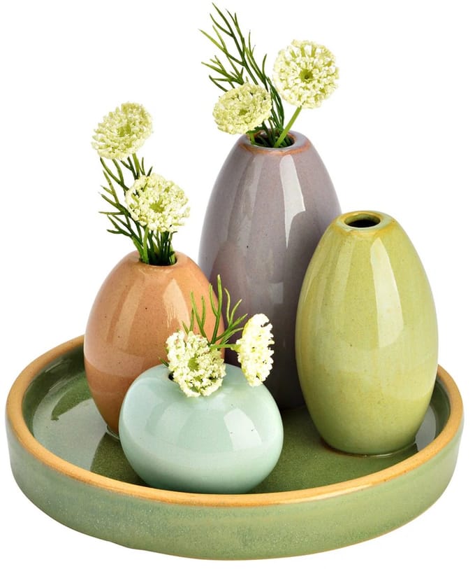 Atmosphera bloemenvaas set - multi - D15 x 10 cm - aardewerk - vaasjes plateau