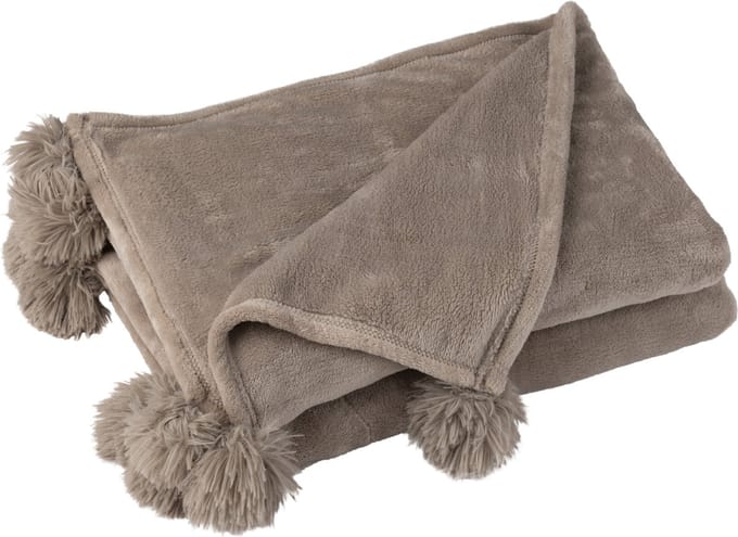 J-Line plaid Pompom - polyester - taupe - 170 x 130 cm