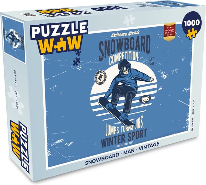 Puzzel Snowboard - Man - Vintage - Legpuzzel - Puzzel 1000 stukjes volwassenen