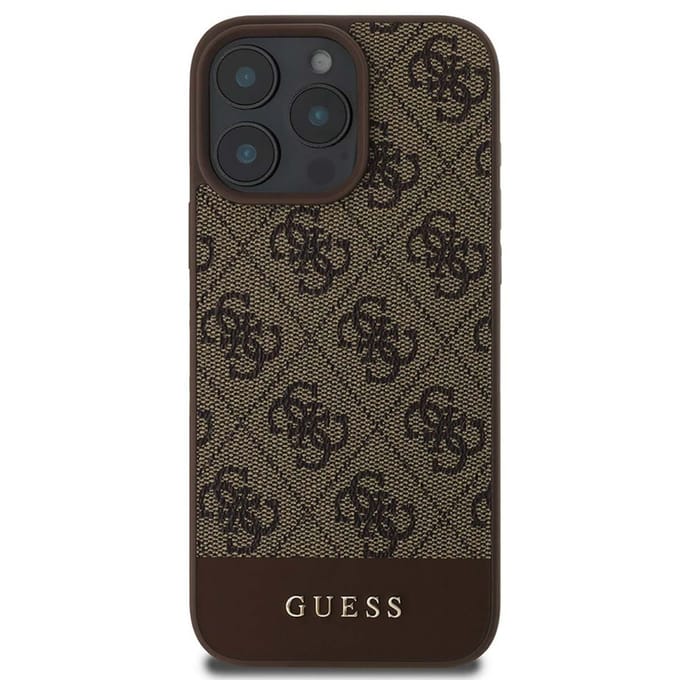 Guess 4G Bottom Stripe Hoesje Geschikt voor Apple iPhone 16 Pro - Back Cover Bruin