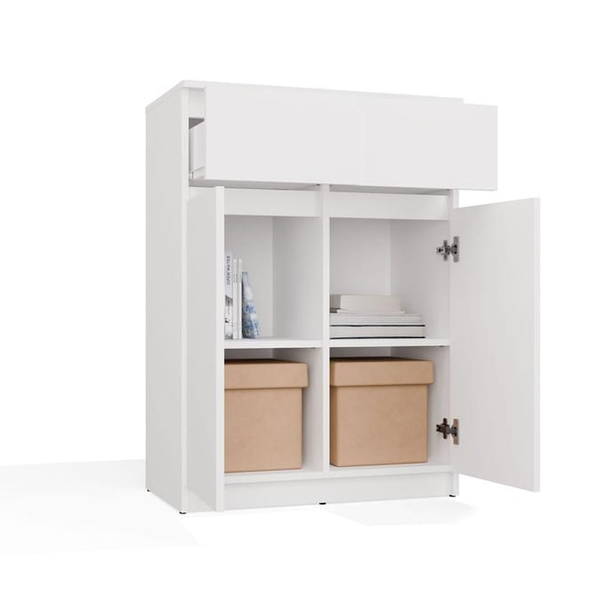 Moderne ladekast 2 deuren & 2 lades – Greeploos design | Kleur: Mat wit | Maat: 70x39,5x97 cm
