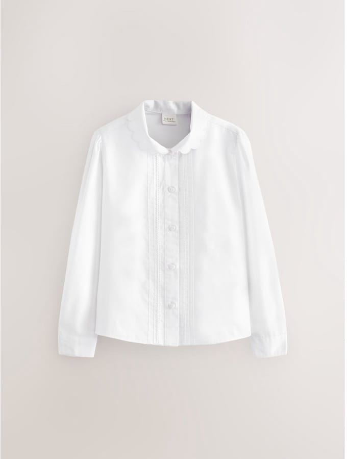 Next - Meisjes - Schoolblouse met lange mouwen en gegolfde kantafwerking - Wit