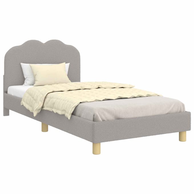 vidaXL - Kinderen - bedframe - met - hoofdboard - Lichtgrijs - 90x200 - cm - Bouclé