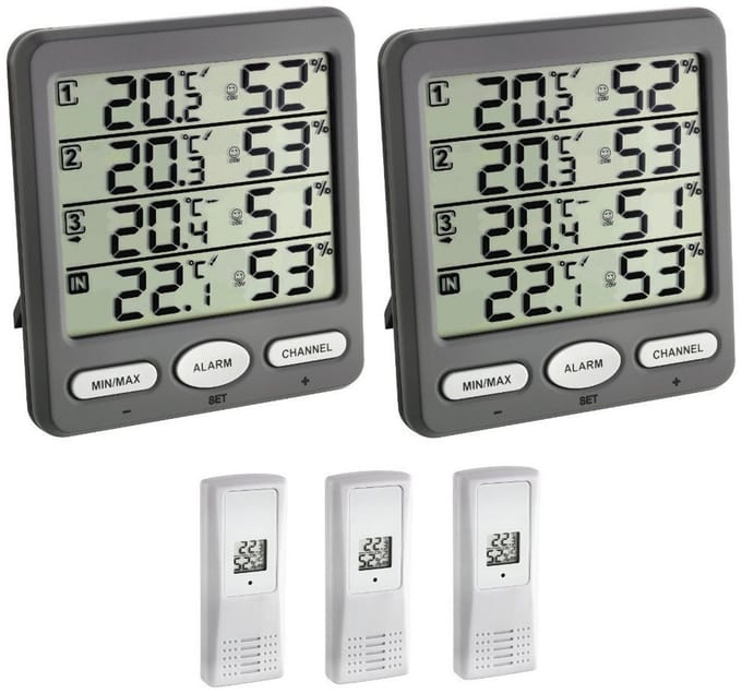 Draadloze Thermo-Hygrometer Set: Binnen- en Buitentemperatuur & Vochtigheid Met 2 Displays