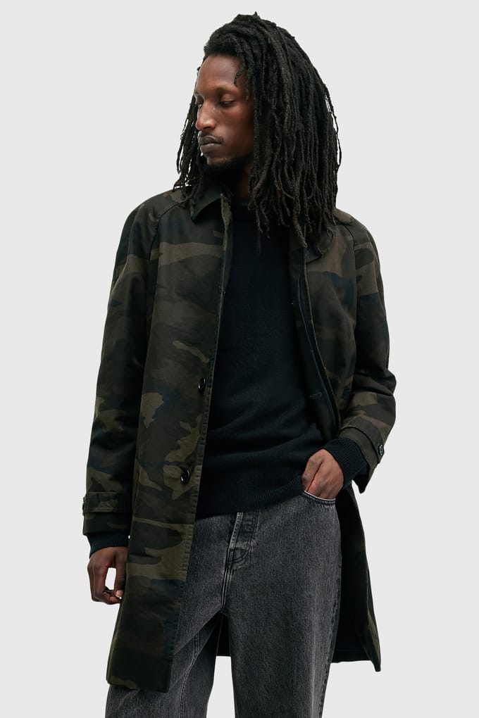 AllSaints Silas Coat Camo Green Größe: 34 | Trench Coats Outlet | Herren | Grün