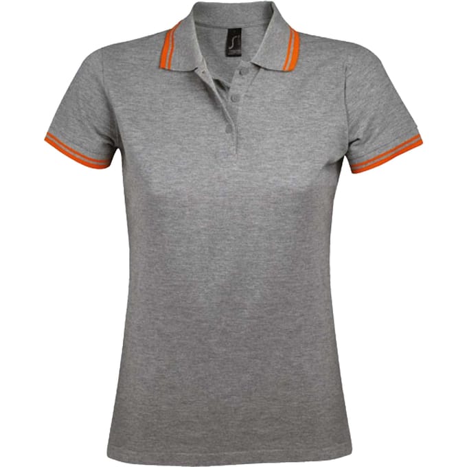 SOLS Dames/Dames Pasadena Poloshirt (Grijs gemêleerd/oranje)