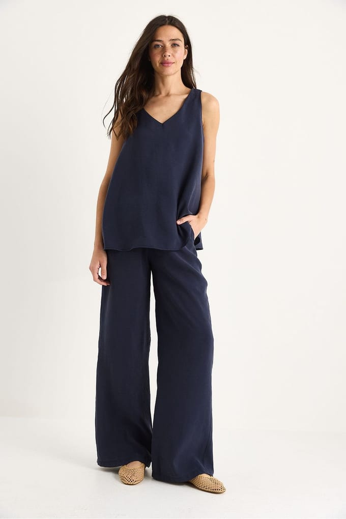 V-hals Katoenen Blouse-Broek Twee-delige Set